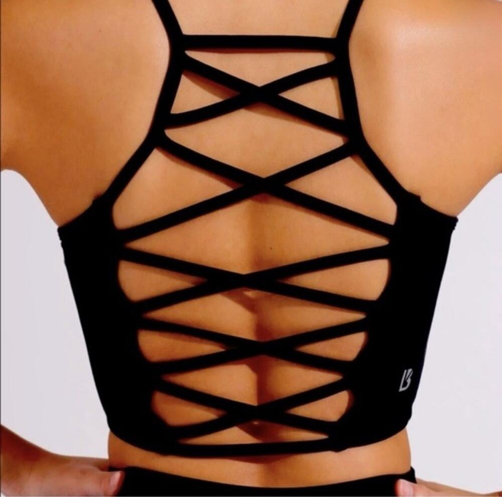 Buff Bunny Collection Ivy Crop Top Black Strappy Back Athletic Tank Size M